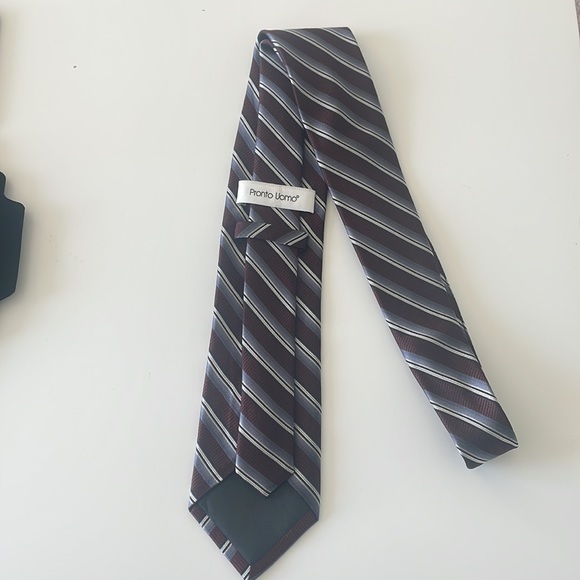 Burgundy and Grey Striped Handmade Silk Tie - Pronto Uomo - Picture 4 of 7